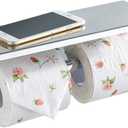 BGL Toilet Paper Holder - Stainless Steel Toilet Paper Roll Holder with Shelf Wall Mounted for Bathroom (Silver, Double Head)