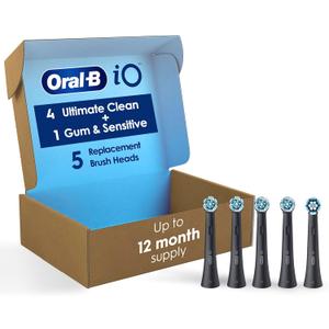 Oral-B iO Ultimate Clean Replacement Brush Heads, 5 Count, 4 Ultimate Clean + 1 Gum & Sensitive Black