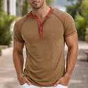 Men's Henley Shirt (Single or 2-Pack), Short Sleeve Raglan Smooth-Finish, Low-Lint & Soft All-Season Layering Top, XL
