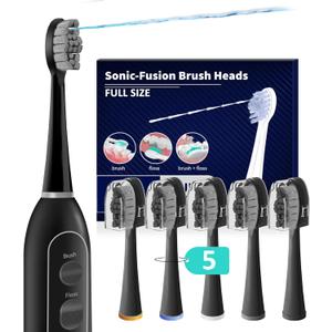 Replacement Heads for Water pik Sonic Fusion 2.0, Extra-Large Size Flossing Toothbrush Head fit for Water pik SF-01 SF-02 SF-03 SF-04 (Black, 5 Count)