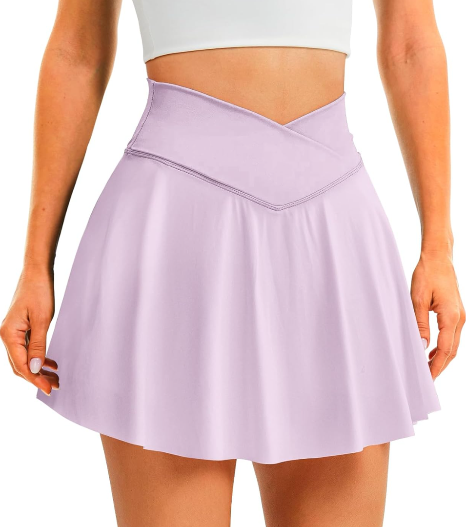 Womens Tennis Skirt with Pockets Shorts Crossover High Waisted Athletic Skorts Skirts for Golf Running Workout M