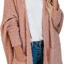 Saodimallsu Women's Chunky Popcorn Cardigan Oversized Open Front Boyfriend Batwing Long Sleeve Fuzzy Knit Sweaters (Pink), S