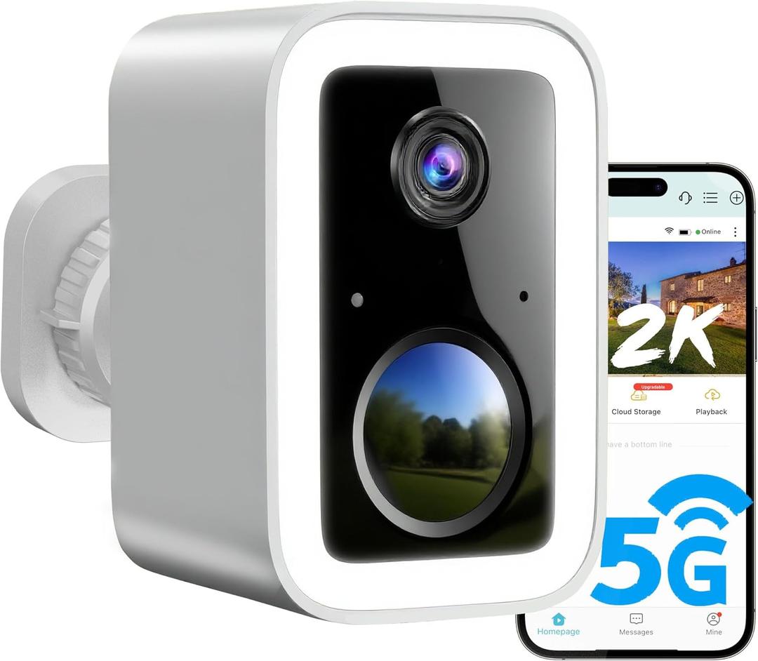 2K Security Cameras Wireless Outdoor, Free Cloud Storage, Integrated Spotlight & Siren, AI Motion Detection, 2-Way Audio, 1-6 Months Battery Life, Cameras for Home Security Support 5GHz WiFi, IP66