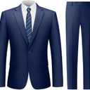 Cooper & Nelson Men's Suit 2 Piece Set, One Button Slim Fit Tuxedo with Jacket Pants Tie for Wedding, Business, Prom (Blue, S)