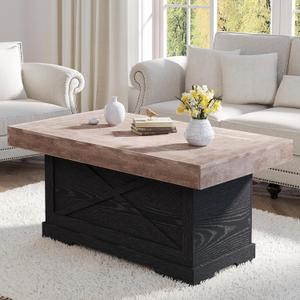 Coffee Table for Living Room Wood Farmhouse Style Center Table 39 inch Rectangle Rustic Cocktail Table, Easy Assembly Home Office Accent Coffee Table, Dark Oak Black 