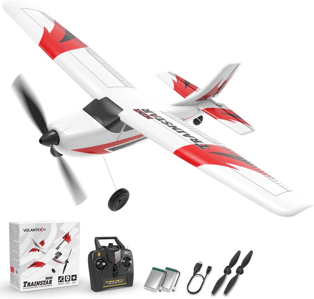 volantexrc RC Plane Trainer 3CH Remote Control Airplane with Prop Saver, 6-Axis Gyro Stabilizer & 3 Modes to Fly, Hobby Radio Controlled Aircraft RTF for Beginners & Adults (400mm, Red)