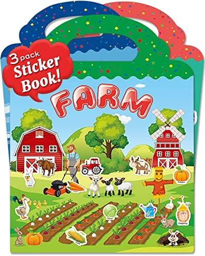 Benresive Reusable Sticker Book for Toddlers 2-4 Years, 3 Sets Travel Stickers for Kids, Waterproof Sticker Books for Toddlers 1-3, Crafts Activities for Todddlers 1-3 2-4 3-5