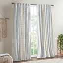 INK+IVY Boho Curtains for Bedroom Single Panel Window Curtains for Living Room, 100% Cotton Tufted Chenille Stripe Modern Farmhouse Curtains Light Filtering Drapes for Bedroom, 50" x 84", Ivory/Navy