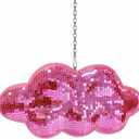 Pink Disco Ball Cloud Shaped, Hanging Disco Home Decor for Party,Room,Home, Retro Reflective Mirror Ball with Chain, Disco Ornaments, Design Patent