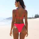 Aqua Eve Women Two Piece Bikini High Cut Swimsuit Triangle Bathing Suit Cheeky Bikini Set (Red, M)