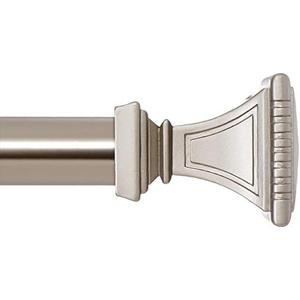 Ivilon Decorative Window Curtain Rod - Carved Square Finials, 1 1/8 in Rod, 72 to 144 in. Satin Nickel