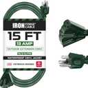 15  Ft Gauge Green Outdoor Extension Cord, UL Listed Medium Duty 3-Prong Power Cable for Indoor/Outdoor Holiday and Yard Use