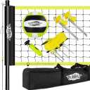 Portable Volleyball Net System - Outdoor Volleyball Net with Poles, PU Volleyball and Pump and Carry Bag, Height Adjustable Volleyball Net Set for Beach, Backyard | Easy Setup and Trasport