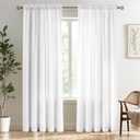 Melodieux White Semi Sheer Curtains 84 Inches Long for Living Room - Linen Look Bedroom Rod Pocket Voile Drapes, 52 by 84 Inch (2 Panels)