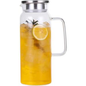 Heat Resistant Glass Pitcher with Stainless Steel Lid, Water Carafe with Handle, Good Beverage Pitcher for Homemade Juice and Iced Tea 1.6liter/54oz