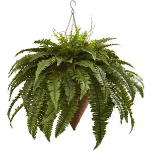 Nearly Natural 26in. Giant Boston Fern with Cone Hanging Basket