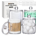 4 Pack Acrylic Qtip Holder Dispenser for Cotton Swabs, Balls, Pads, Floss Picks- Small Clear Acrylic Canister Apothecary Jar Set, Bathroom Essentials Accessories Decor, Vanity Makeup Storage Organizer