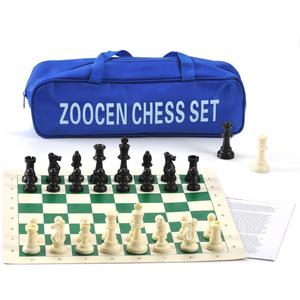 Chess Set - Plastic Chess Pieces and Green Roll-Up Vinyl Chess Board Foldable Chess Game (with Extra Queen)