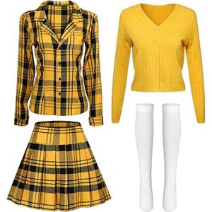 Didaey Halloween Yellow Plaid Outfit 90s College Cosplay Costume for Women Adult Cheerleader Vintage Large