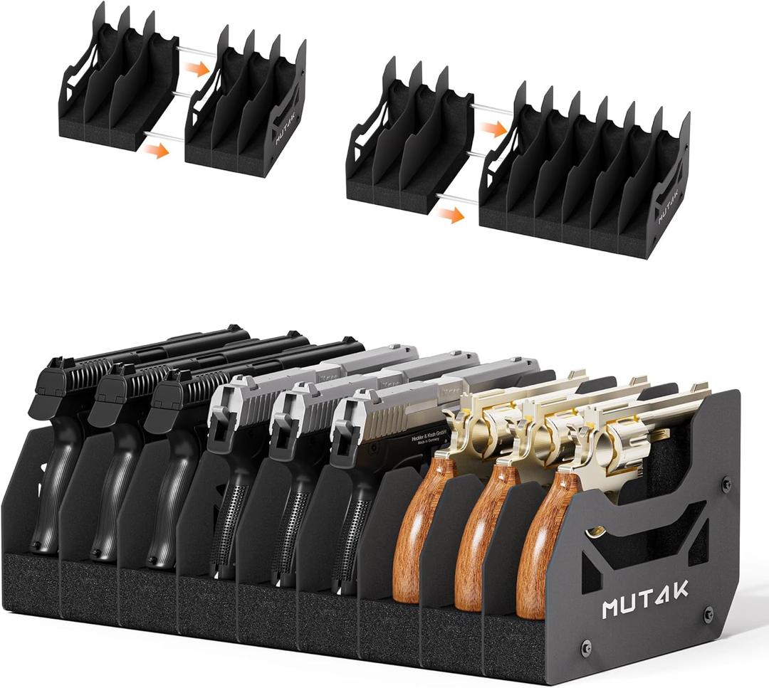 Soft Foam Pistol Rack for Gun Safe, Gun Cabinet, Durable Handgun Stand Organizer Accessories with Gun Slots, Compatible with Size Firearm, Revolver Pistols Holder (2.0 Width)