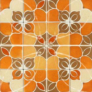 IVN 10PCS 12x12 Inch Orange Brown Retro Floral Geometric Design Floor Tiles Peel and Stick Removable Self Adhesive DIY Vinyl Flooring Stickers for Kitchen Bathroom Living Room Entryway Home Decor (Tangerine Petal Grid Tiles)