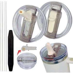 2 Pack 30 oz Tumbler Detachable Flip Straw Lid Replacement Fit for Stanley Quencher ProTour,Leak Proof Lid Compatible with Stanley Cup,No Spill Flip Top Tumbler Cover for Stanley Cup Accessories (off-white)