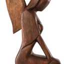 G6 Collection Wooden Handmade Abstract Sculpture Statue Handcrafted - Kneeling Angel - Gift Art Decorative Home Decor Figurine Accent Decoration Artwork Hand Carved Kneeling Angel