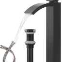Matte Black Bathroom Vessel Sink Faucet, Waterfall Bathroom Faucets, Tall Spout Single Handle Single Hole Bathroom Faucets with Pop Up Drain and Without Overflow Basin Faucet Supply Line