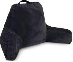 Pillow Black, Original Reading Pillow in Bed Rest Chair, Shredded Memory Foam Large Lounge Cushion Adult Backrest with Arms, Comfy Back Support for Sit Sitting Up, Washable/Removable Cover