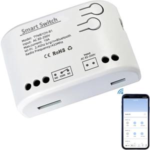 Generic Tuya 1 Channel WiFi Wireless Switch USB 5V/AC 85-250V Momentary Inching Self-Locking Relay Module,Home Automationg,Compatible with Alexa Goolge Home, White, SHQY028