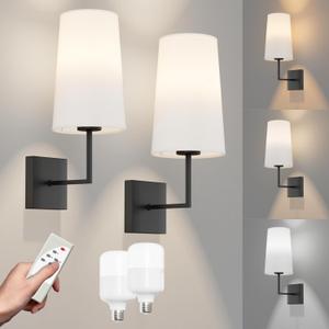 Black Wall Light Fixtures,2 Pack Bathroom Vanity Light Fixture,No Wiring Required Remote Control Wall Lamp Dimmable for Bathroom,Bedroom,Hallway,Kitchen