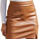 We1Fit Womens Fuax Leather Skirt High Waisted Bodycon Pencil Mini Skirts with Shorts (Brown, XL)