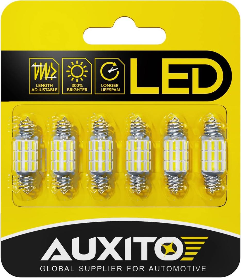 AUXITO DE3175 6418 LED Bulbs 3175 6411 Bulb White 6500K 4014 Chipsets 31mm 36mm Festoon Bulb Bright LED Replace for Car Interior Dome Courtesy Door Map Trunk Light and License Plate Light, 6 Pack (31mm-36mm 6 PACK)