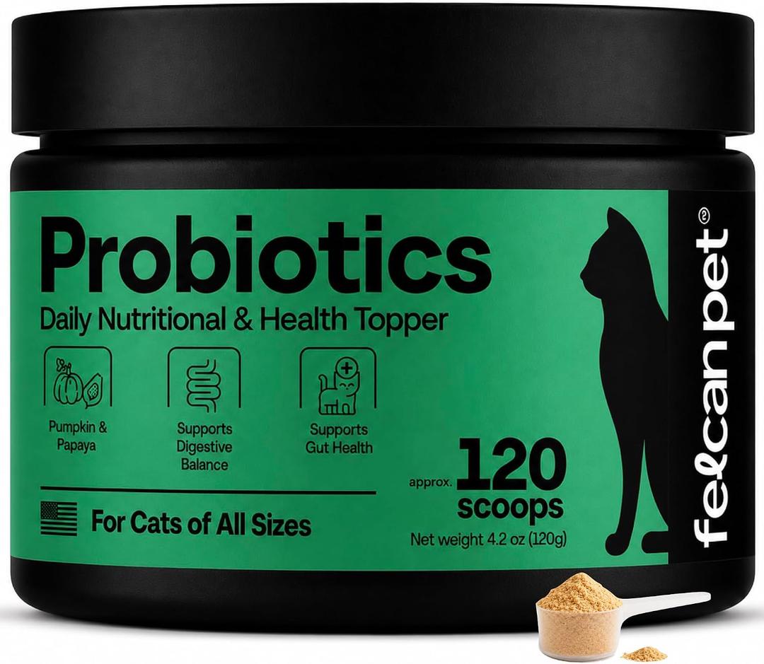 Cat Probiotic Powder for Digestive Balance & Gut Health Daily Pet Supplement with Pumpkin, Papaya & 6 Probiotic Strains Supports Gut Flora & Digestive Comfort 120 Scoops