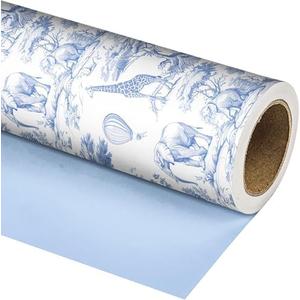Dtiafu Baby Shower Wrapping Paper Roll for Boys Girls Kids Blue White Jungle Animals Design Gift Wrap Sheets for Holiday Birthday Baby Shower Party Packing Supplies - Total 28.5sq.ft