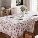 Watercolor Pink Flowers Leaves Bees Spring Tablecloth Square Washable Table Covers for Summer Seasonal Indoor Outdoor Dining Table Home Party Decorations 60x60 Inch