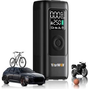 WARWOLF 160PSI Tire Inflator Portable Air Compressor - Bike Air Pump for Car Tires: SUV, Light Truck, Motorcycle, Bike, with Auto Shut-Off, Digital Gauge, 12V Car Adapter, LED Light