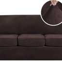 H.VERSAILTEX Modern Velvet Plush 4 Piece High Stretch Sofa Slipcover Sofa Cover Furniture Protector Form Fit Luxury Thick Velvet Sofa Cover for 3 Cushion Couch Width Up to 90 Inch (Sofa,Brown)