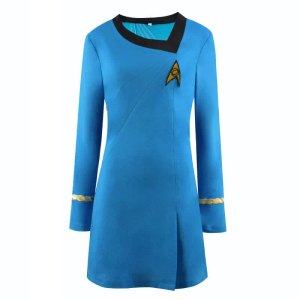 Adult Shirt Dress Women Long-Sleeve Uniform Bodycon Top Classic Cosplay Costume Movie Work Clothes Outfit (Medium, Blue)