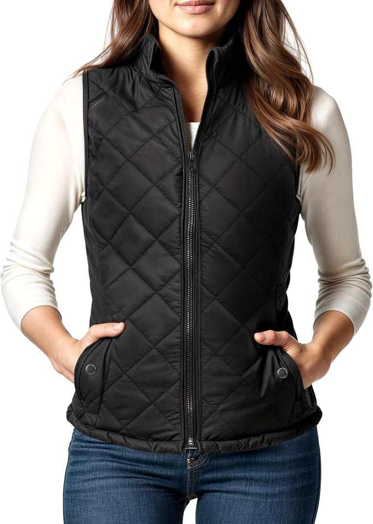 NY Threads Puffer Vest Women Slim Fit Lightweight Stand Collar Quilted Zip Puffer Vest, Large, Black