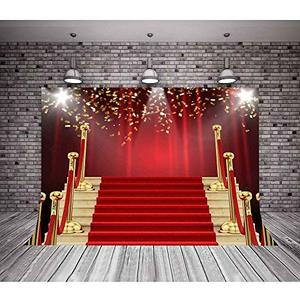 MTMETY 10X7Ft Red Curtain Background Red Carpet Stairs Props Vinyl Photography Video Backdrop NANME999