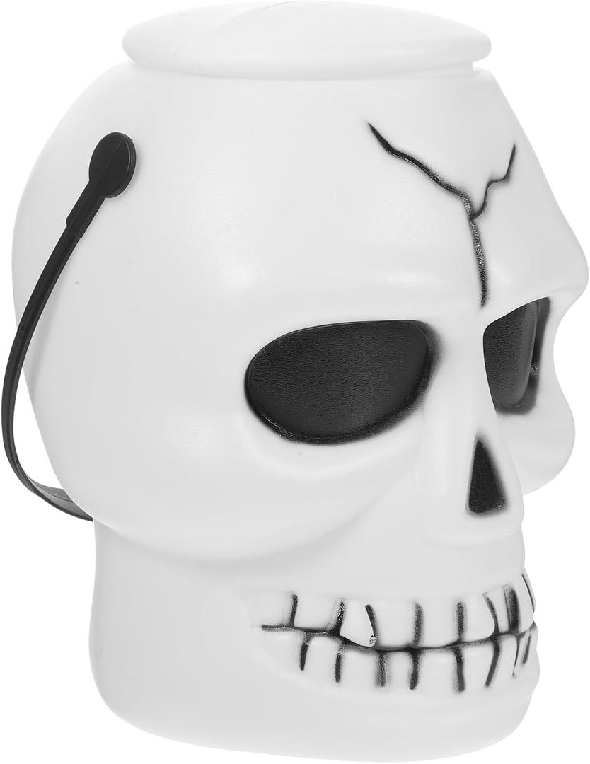 Halloween Buckets, Plastic Skull Head Bucket with Lid, Pumpkin Candy Container for Trick Or Treat, Halloween Party Supplies, 5.57in