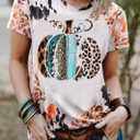 Pumpkin Halloween Shirts for Women Leopard Pumpkin Graphic T-Shirt Funny Fall Short Sleeve Tee Thanksgiving Gift Shirt, 
 (Small, Multicolor)