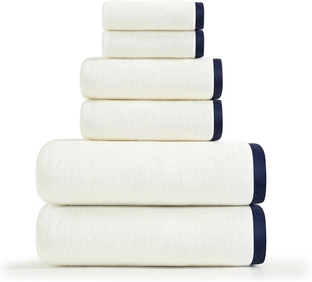 Luxury Bath Towels Set of 6,2 Bath Towels, 2 Hand Towels, 2 WashCloths,100% Cotton Soft & Highly Absorbent Silk Hemming Towels for Bathroom, Gym, Spa, Hotel, White