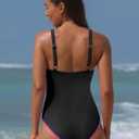 popvil One Piece Swimsuits for Women 2026 Tummy Control Neon Bathing Suit with Adjustable Strap (Blue, XL)