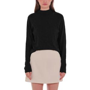 Women's Lightweight Pullover Sweater Mock Turtleneck Solid Color Irregular Texture Long Sleeve Ribbed Knit Tops (Black, XL)