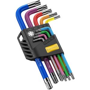 AMTOVL Star Allen Wrench Set, 9PCS Star Key Set, T10-T50, Long Arm Star Key Set, Color Coding TX Key Set for Vehicle, and Bicycle Repairs