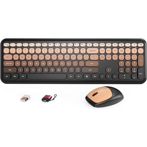 HotFox Wireless Keyboard and Mouse Combo, FullSize Retro Typewriter Keyboard with Round Keycaps, Ergonomic Design for Windows PC, Home and Office Use Red