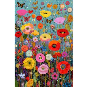 Bgraamiens 1000 Piece Jigsaw Puzzles for Adults  Maximalism Poppies and Butterflies  Bold Floral Arrangement with Vibrant Insects  Challenging Nature-Themed Gift