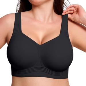 ProKloud Jelly Bras for Women No Underwire Wireless Bra with Support and Lift Full Coverage Plus Size Comfy Seamless Bra (Black, 4XL)